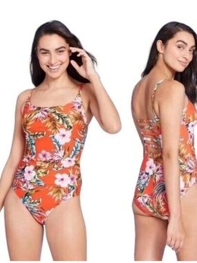 Tropical Floral One-Piece Swimsuit - Orange Floral